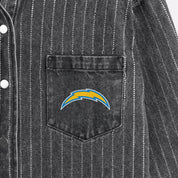 LOS ANGELES CHARGERS STYLES THE LIMIT MICRO-RHINESTONE DENIM OVERSHIRT IN BLACK