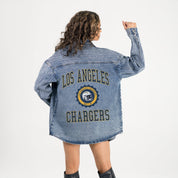 LOS ANGELES CHARGERS STYLES THE LIMIT MICRO-RHINESTONE DENIM OVERSHIRT