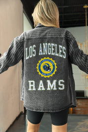 LOS ANGELES RAMS STYLES THE LIMIT MICRO-RHINESTONE DENIM OVERSHIRT IN BLACK