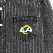 LOS ANGELES RAMS STYLES THE LIMIT MICRO-RHINESTONE DENIM OVERSHIRT IN BLACK