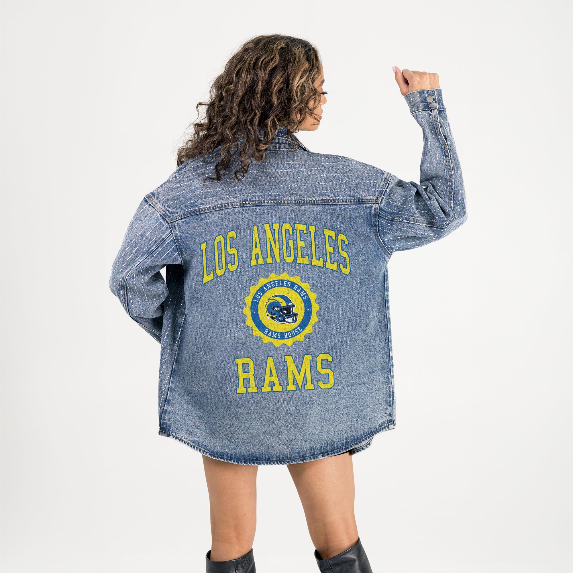 LOS ANGELES RAMS STYLES THE LIMIT MICRO-RHINESTONE DENIM OVERSHIRT