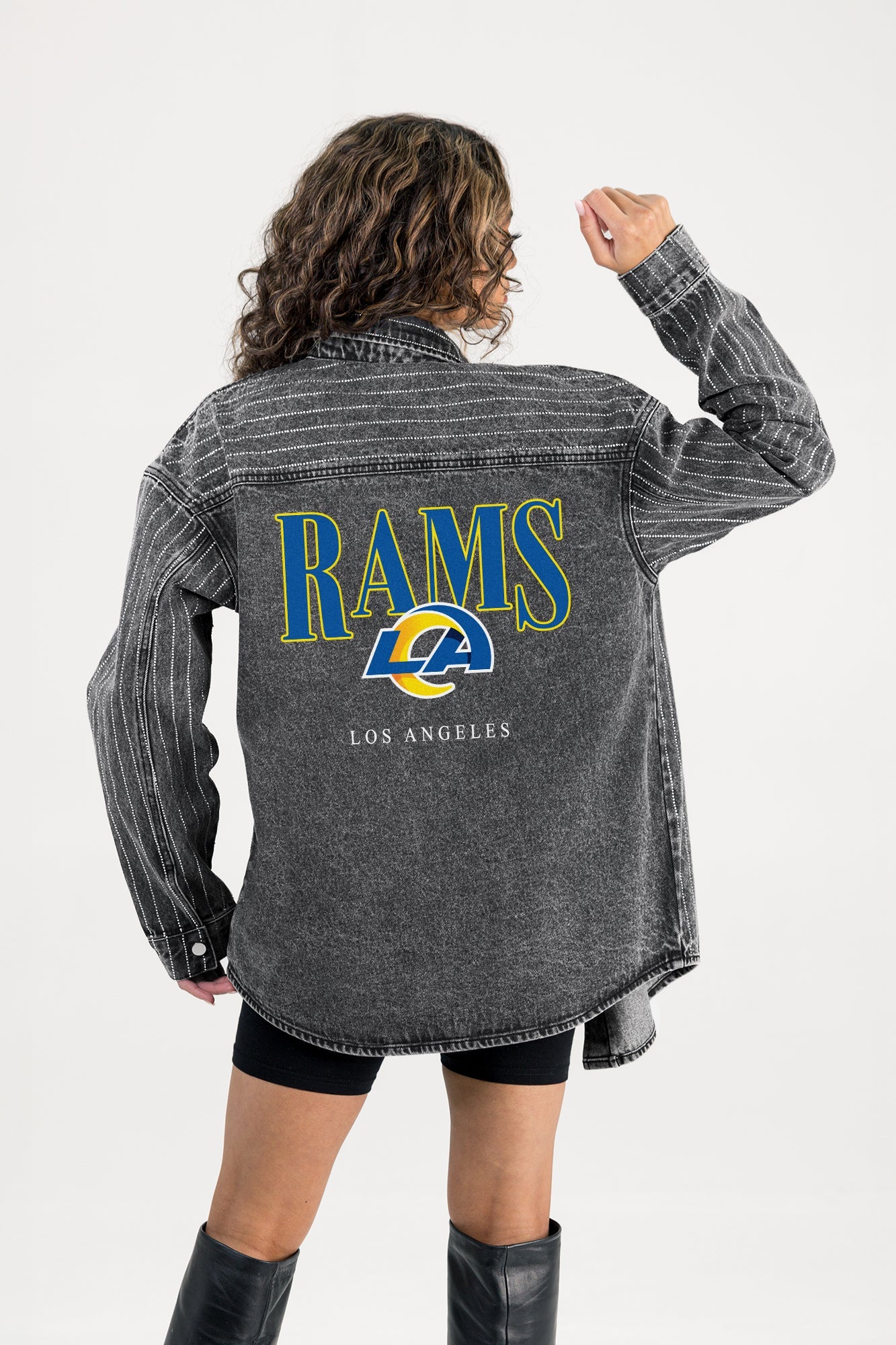 LOS ANGELES RAMS END ZONE ENERGY MICRO-RHINESTONE OVERSHIRT BY RANDI MAHOMES