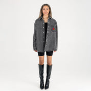 LOUISVILLE CARDINALS STYLES THE LIMIT MICRO-RHINESTONE DENIM OVERSHIRT IN BLACK