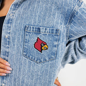 LOUISVILLE CARDINALS STYLES THE LIMIT MICRO-RHINESTONE DENIM OVERSHIRT