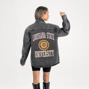 LSU TIGERS STYLES THE LIMIT MICRO-RHINESTONE DENIM OVERSHIRT IN BLACK