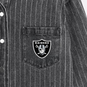 LAS VEGAS RAIDERS STYLES THE LIMIT MICRO-RHINESTONE DENIM OVERSHIRT IN BLACK