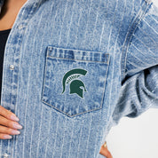 MICHIGAN STATE SPARTANS STYLES THE LIMIT MICRO-RHINESTONE DENIM OVERSHIRT