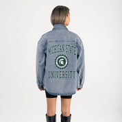 MICHIGAN STATE SPARTANS STYLES THE LIMIT MICRO-RHINESTONE DENIM OVERSHIRT