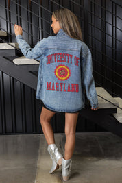 MARYLAND TERRAPINS STYLES THE LIMIT MICRO-RHINESTONE DENIM OVERSHIRT