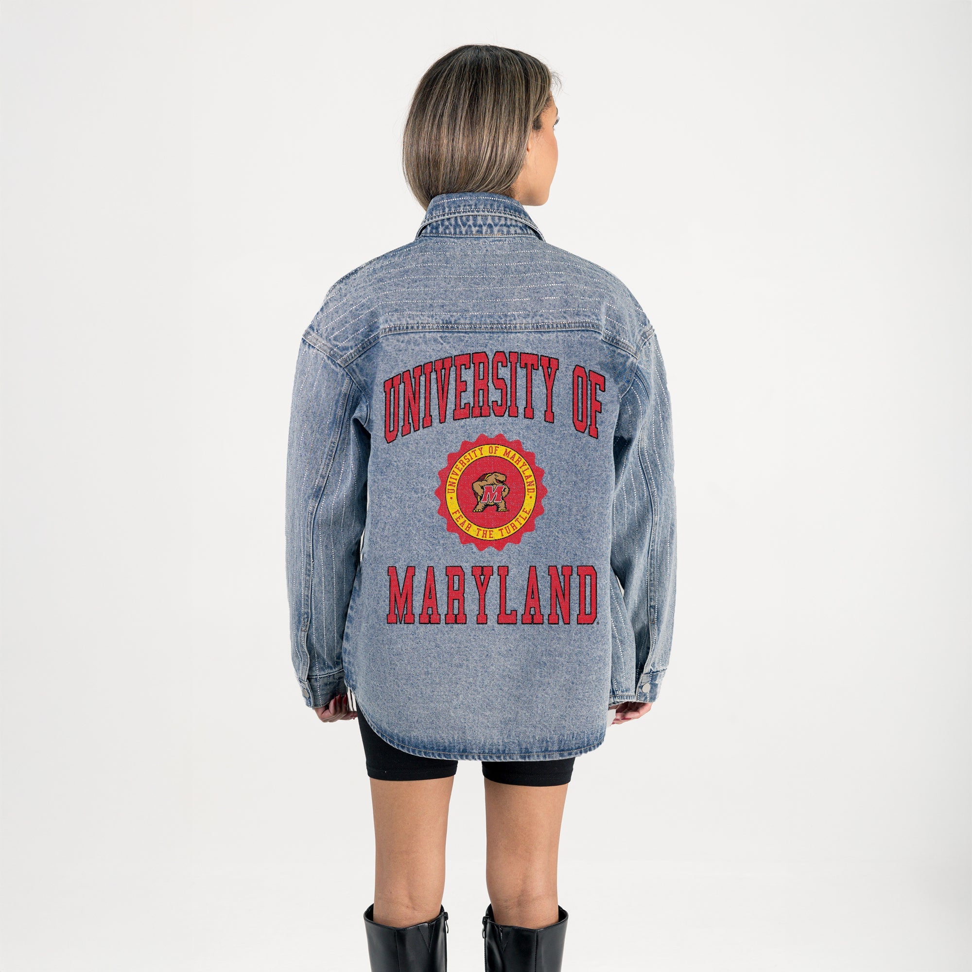 MARYLAND TERRAPINS STYLES THE LIMIT MICRO-RHINESTONE DENIM OVERSHIRT