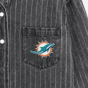 MIAMI DOLPHINS STYLES THE LIMIT MICRO-RHINESTONE DENIM OVERSHIRT IN BLACK