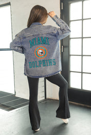 MIAMI DOLPHINS STYLES THE LIMIT MICRO-RHINESTONE DENIM OVERSHIRT