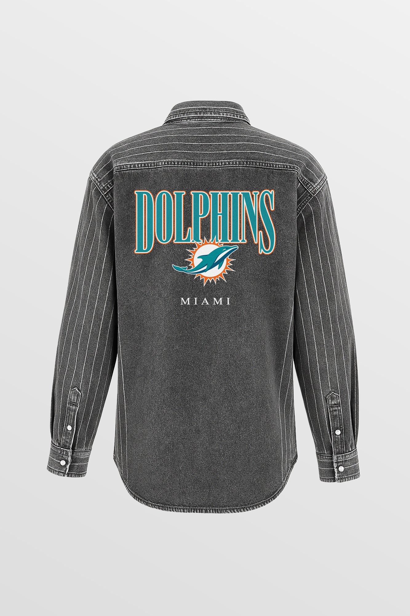 MIAMI DOLPHINS END ZONE ENERGY MICRO-RHINESTONE OVERSHIRT BY RANDI MAHOMES