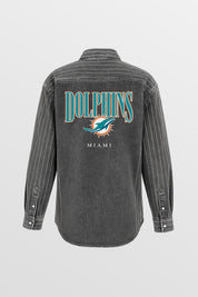 MIAMI DOLPHINS END ZONE ENERGY MICRO-RHINESTONE OVERSHIRT BY RANDI MAHOMES
