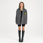 MICHIGAN WOLVERINES STYLES THE LIMIT MICRO-RHINESTONE DENIM OVERSHIRT IN BLACK