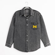 MICHIGAN WOLVERINES STYLES THE LIMIT MICRO-RHINESTONE DENIM OVERSHIRT IN BLACK