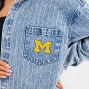 MICHIGAN WOLVERINES STYLES THE LIMIT MICRO-RHINESTONE DENIM OVERSHIRT