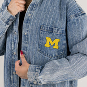 MICHIGAN WOLVERINES STYLES THE LIMIT MICRO-RHINESTONE DENIM OVERSHIRT