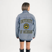 MICHIGAN WOLVERINES STYLES THE LIMIT MICRO-RHINESTONE DENIM OVERSHIRT