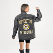 MISSOURI TIGERS STYLES THE LIMIT MICRO-RHINESTONE DENIM OVERSHIRT IN BLACK