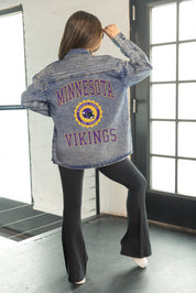 MINNESOTA VIKINGS STYLES THE LIMIT MICRO-RHINESTONE DENIM OVERSHIRT
