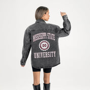 MISSISSIPPI STATE BULLDOGS STYLES THE LIMIT MICRO-RHINESTONE DENIM OVERSHIRT IN BLACK