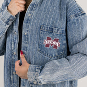 MISSISSIPPI STATE BULLDOGS STYLES THE LIMIT MICRO-RHINESTONE DENIM OVERSHIRT