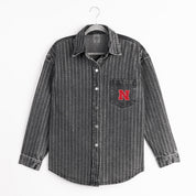NEBRASKA CORNHUSKERS STYLES THE LIMIT MICRO-RHINESTONE DENIM OVERSHIRT IN BLACK