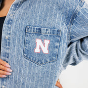 NEBRASKA CORNHUSKERS STYLES THE LIMIT MICRO-RHINESTONE DENIM OVERSHIRT