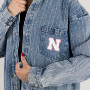 NEBRASKA CORNHUSKERS STYLES THE LIMIT MICRO-RHINESTONE DENIM OVERSHIRT