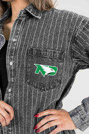 NORTH DAKOTA FIGHTING HAWKS STYLES THE LIMIT MICRO-RHINESTONE DENIM OVERSHIRT IN BLACK