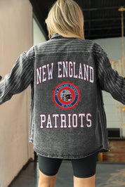 NEW ENGLAND PATRIOTS STYLES THE LIMIT MICRO-RHINESTONE DENIM OVERSHIRT IN BLACK