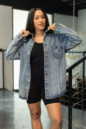 NEW ENGLAND PATRIOTS STYLES THE LIMIT MICRO-RHINESTONE DENIM OVERSHIRT