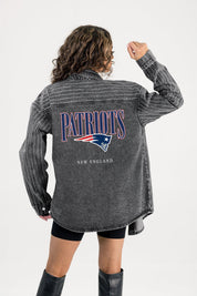 NEW ENGLAND PATRIOTS END ZONE ENERGY MICRO-RHINESTONE OVERSHIRT BY RANDI MAHOMES
