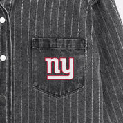 NEW YORK GIANTS STYLES THE LIMIT MICRO-RHINESTONE DENIM OVERSHIRT IN BLACK