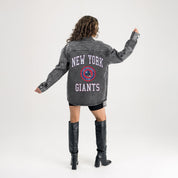 NEW YORK GIANTS STYLES THE LIMIT MICRO-RHINESTONE DENIM OVERSHIRT IN BLACK