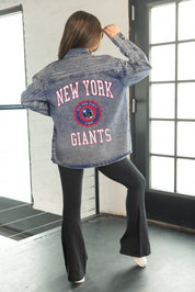 NEW YORK GIANTS STYLES THE LIMIT MICRO-RHINESTONE DENIM OVERSHIRT