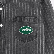 NEW YORK JETS STYLES THE LIMIT MICRO-RHINESTONE DENIM OVERSHIRT IN BLACK