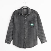 NEW YORK JETS STYLES THE LIMIT MICRO-RHINESTONE DENIM OVERSHIRT IN BLACK