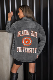 OKLAHOMA STATE COWBOYS STYLES THE LIMIT MICRO-RHINESTONE DENIM OVERSHIRT IN BLACK