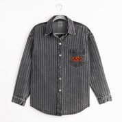 OKLAHOMA STATE COWBOYS STYLES THE LIMIT MICRO-RHINESTONE DENIM OVERSHIRT IN BLACK