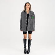 OREGON DUCKS STYLES THE LIMIT MICRO-RHINESTONE DENIM OVERSHIRT IN BLACK