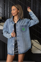 OREGON DUCKS STYLE'S THE LIMIT MICRO-RHINESTONE DENIM OVERSHIRT