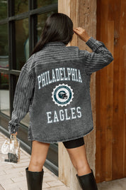 PHILADELPHIA EAGLES STYLES THE LIMIT MICRO-RHINESTONE DENIM OVERSHIRT IN BLACK