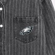 PHILADELPHIA EAGLES STYLES THE LIMIT MICRO-RHINESTONE DENIM OVERSHIRT IN BLACK