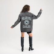 PHILADELPHIA EAGLES STYLES THE LIMIT MICRO-RHINESTONE DENIM OVERSHIRT IN BLACK