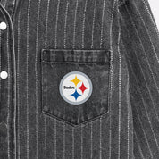 PITTSBURGH STEELERS STYLES THE LIMIT MICRO-RHINESTONE DENIM OVERSHIRT IN BLACK