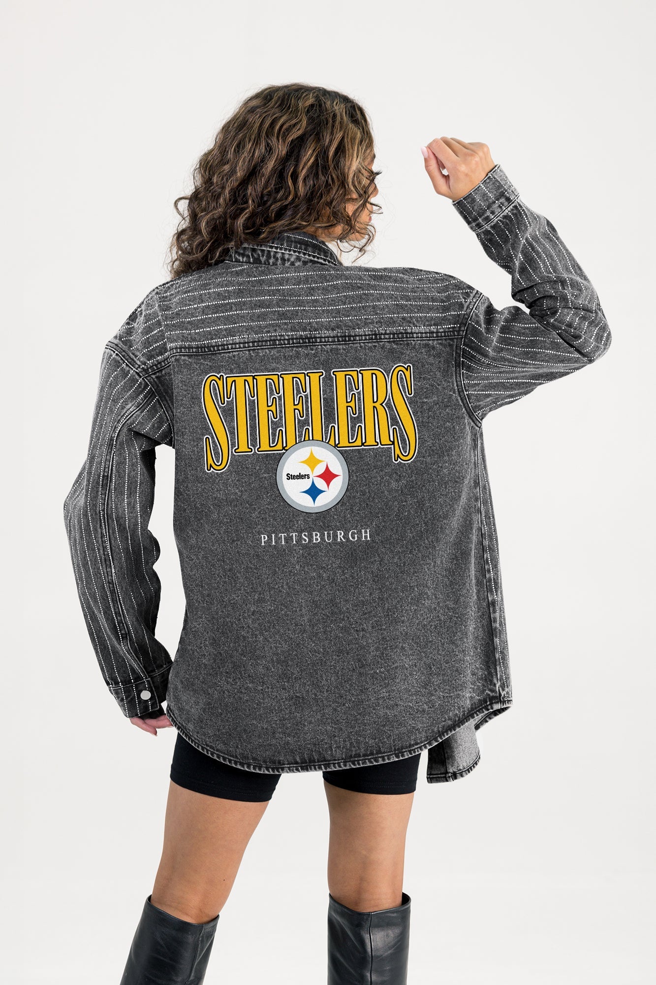 PITTSBURGH STEELERS END ZONE ENERGY MICRO-RHINESTONE OVERSHIRT BY RANDI MAHOMES