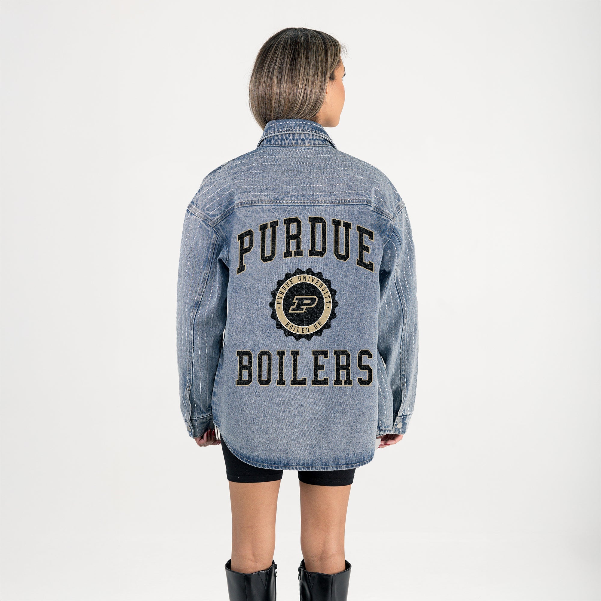 PURDUE BOILERMAKERS STYLES THE LIMIT MICRO-RHINESTONE DENIM OVERSHIRT