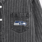 SEATTLE SEAHAWKS STYLES THE LIMIT MICRO-RHINESTONE DENIM OVERSHIRT IN BLACK